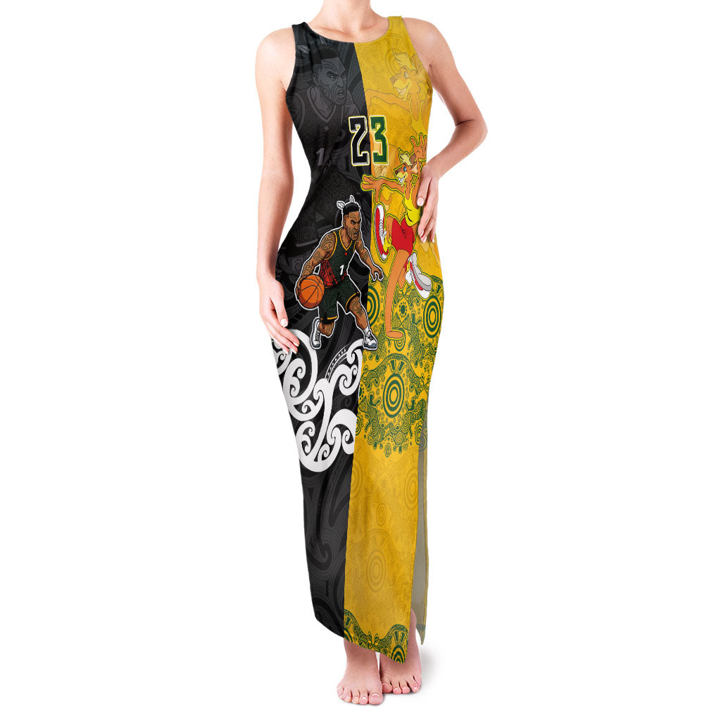 Aotearoa New Zealand And Australia Basketball Custom Family Matching Tank Maxi Dress and Hawaiian Shirt Maori Tribal Tattoo And Aboriginal Dot Art Heritage LT03 Mom's Dress Multicolor - Polynesian Pride