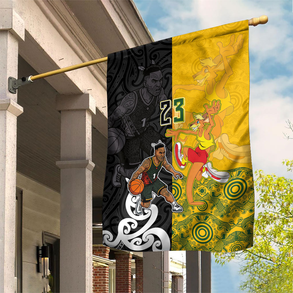 Aotearoa New Zealand And Australia Basketball Custom Garden Flag Maori Tribal Tattoo And Aboriginal Dot Art Heritage
