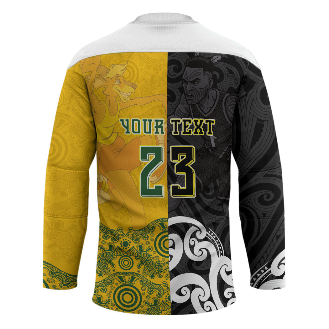 Aotearoa New Zealand And Australia Basketball Custom Hockey Jersey Maori Tribal Tattoo And Aboriginal Dot Art Heritage LT03 - Polynesian Pride