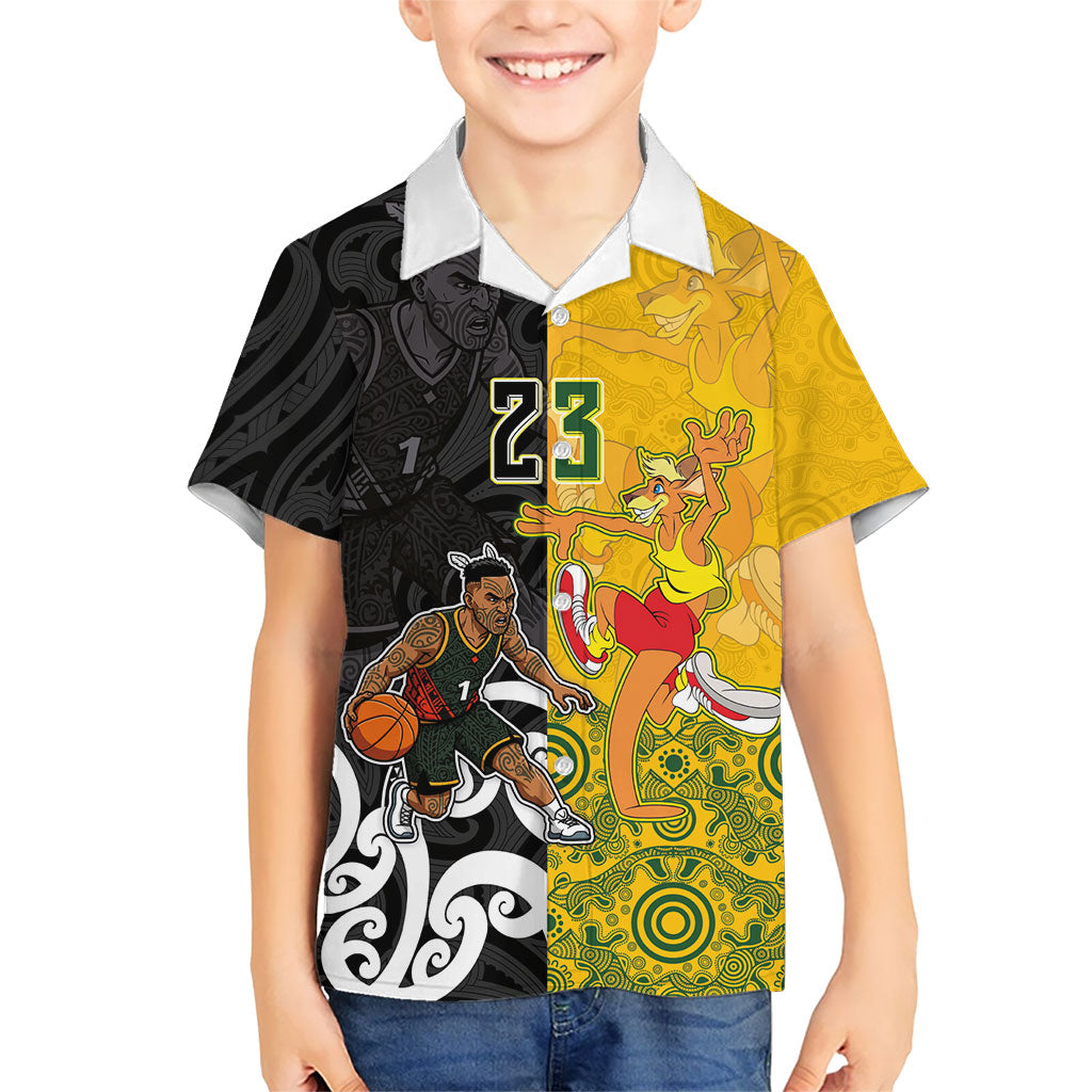Aotearoa New Zealand And Australia Basketball Custom Kid Hawaiian Shirt Maori Tribal Tattoo And Aboriginal Dot Art Heritage