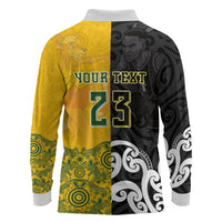 Aotearoa New Zealand And Australia Basketball Custom Long Sleeve Polo Shirt Maori Tribal Tattoo And Aboriginal Dot Art Heritage LT03 - Polynesian Pride