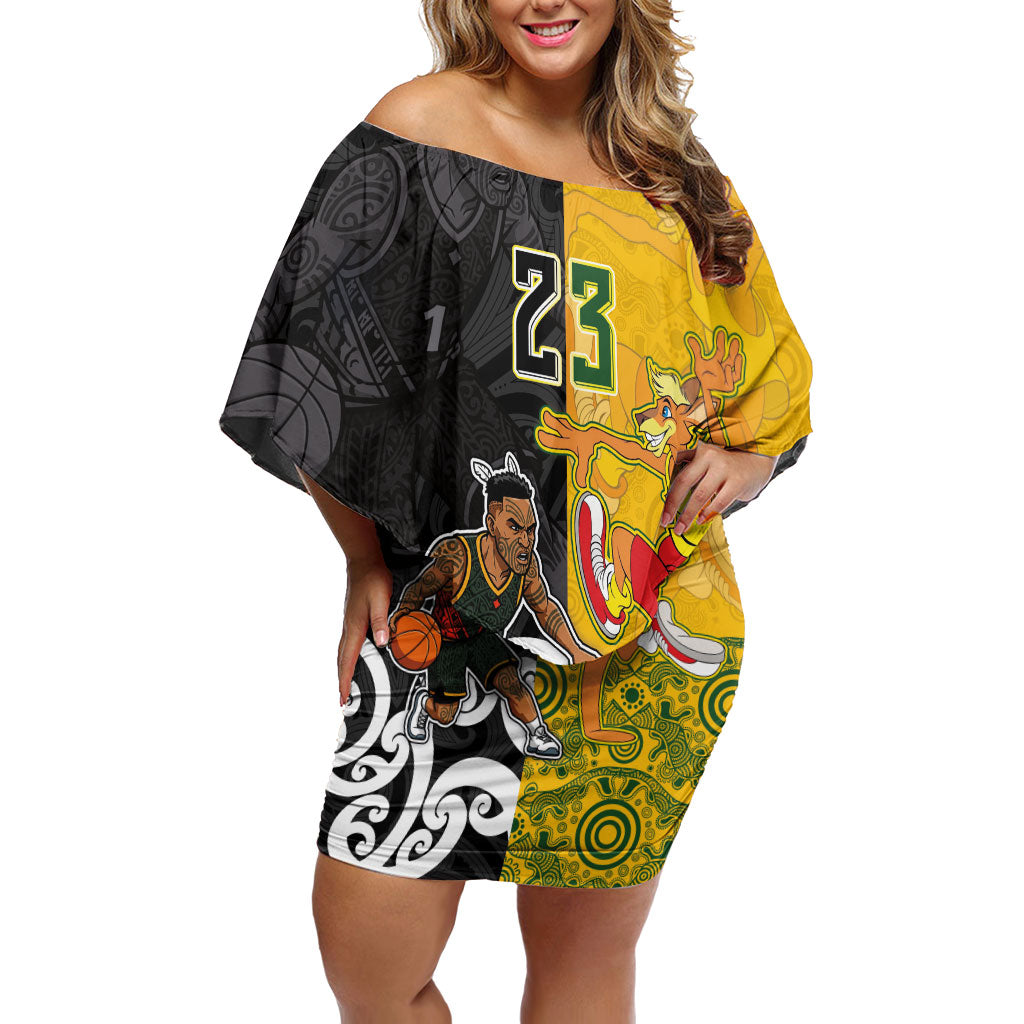 Aotearoa New Zealand And Australia Basketball Custom Off Shoulder Short Dress Maori Tribal Tattoo And Aboriginal Dot Art Heritage