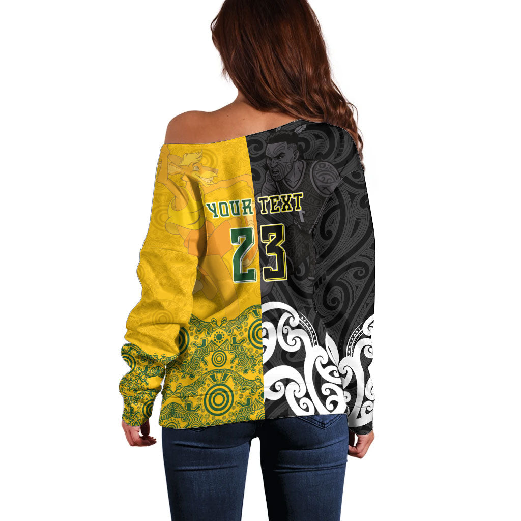 Aotearoa New Zealand And Australia Basketball Custom Off Shoulder Sweater Maori Tribal Tattoo And Aboriginal Dot Art Heritage