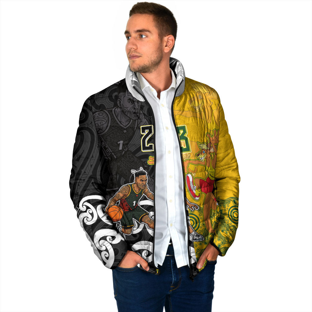 Aotearoa New Zealand And Australia Basketball Custom Padded Jacket Maori Tribal Tattoo And Aboriginal Dot Art Heritage