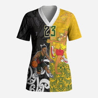 Aotearoa New Zealand And Australia Basketball Custom Scrub Top Maori Tribal Tattoo And Aboriginal Dot Art Heritage