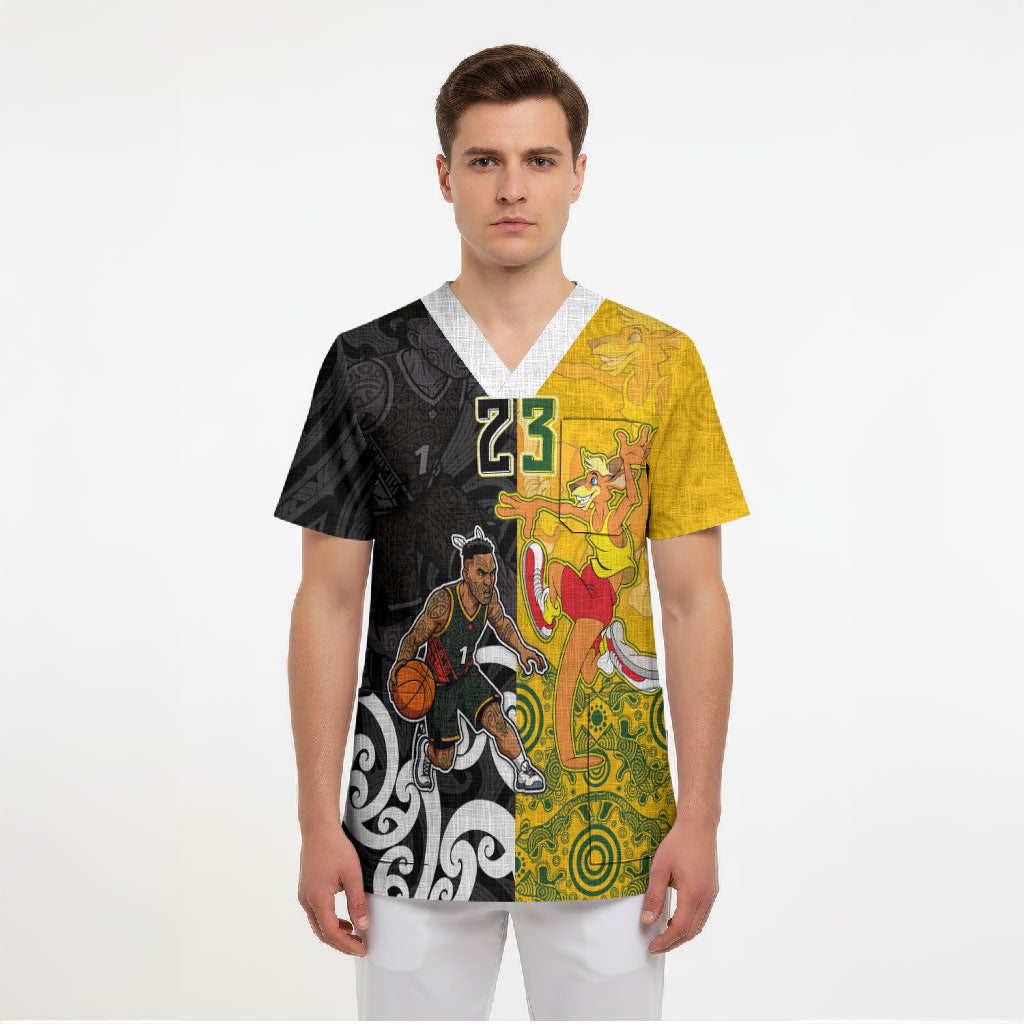 Aotearoa New Zealand And Australia Basketball Custom Scrub Top Maori Tribal Tattoo And Aboriginal Dot Art Heritage