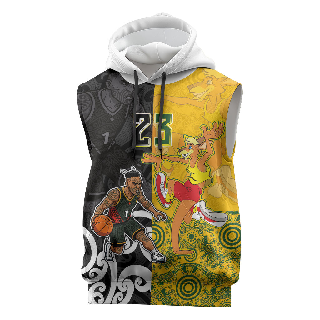 Aotearoa New Zealand And Australia Basketball Custom Sleeveless Hoodie Maori Tribal Tattoo And Aboriginal Dot Art Heritage
