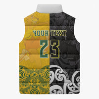Aotearoa New Zealand And Australia Basketball Custom Sleeveless Puffer Jacket Maori Tribal Tattoo And Aboriginal Dot Art Heritage