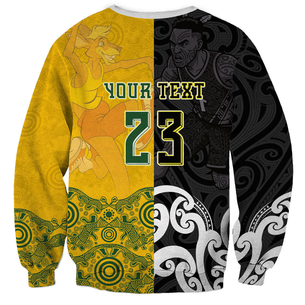 Aotearoa New Zealand And Australia Basketball Custom Sweatshirt Maori Tribal Tattoo And Aboriginal Dot Art Heritage