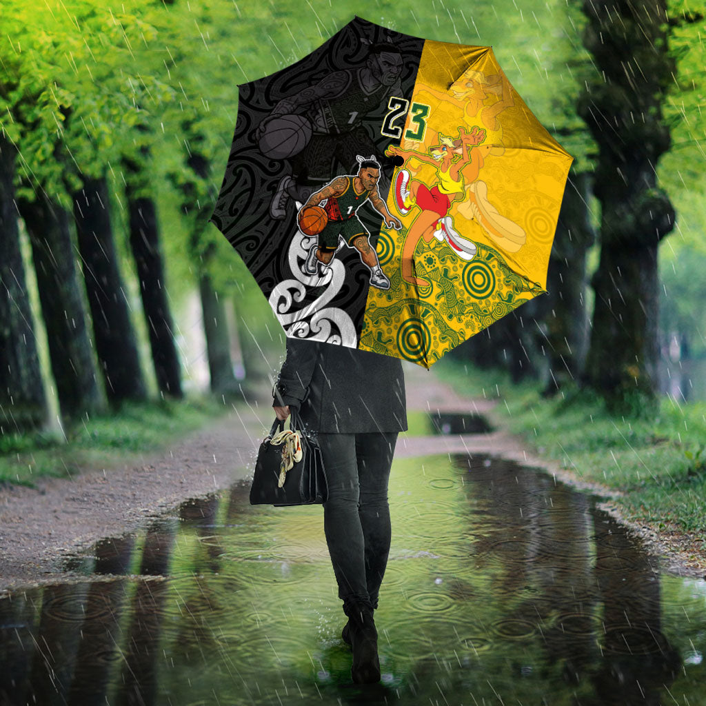 Aotearoa New Zealand And Australia Basketball Custom Umbrella Maori Tribal Tattoo And Aboriginal Dot Art Heritage