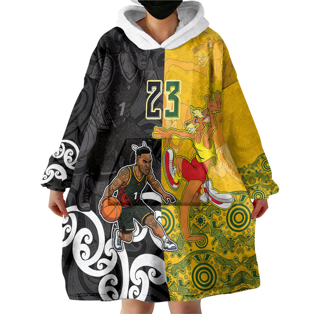 Aotearoa New Zealand And Australia Basketball Custom Wearable Blanket Hoodie Maori Tribal Tattoo And Aboriginal Dot Art Heritage LT03 - Polynesian Pride