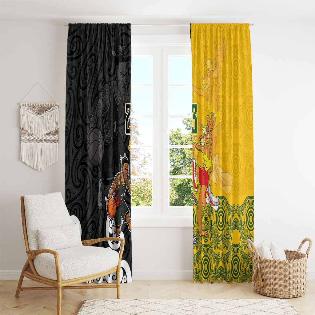Aotearoa New Zealand And Australia Basketball Custom Window Curtain Maori Tribal Tattoo And Aboriginal Dot Art Heritage