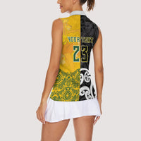 Aotearoa New Zealand And Australia Basketball Custom Women Sleeveless Polo Shirt Maori Tribal Tattoo And Aboriginal Dot Art Heritage LT03 - Polynesian Pride