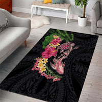 Hawaiian Tropical Plants Turtle and Shark Area Rug Polynesian Art Tattoo
