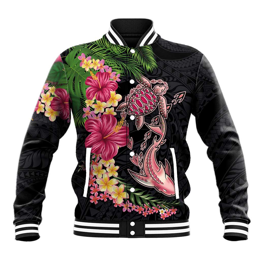 Hawaiian Tropical Plants Turtle and Shark Baseball Jacket Polynesian Art Tattoo