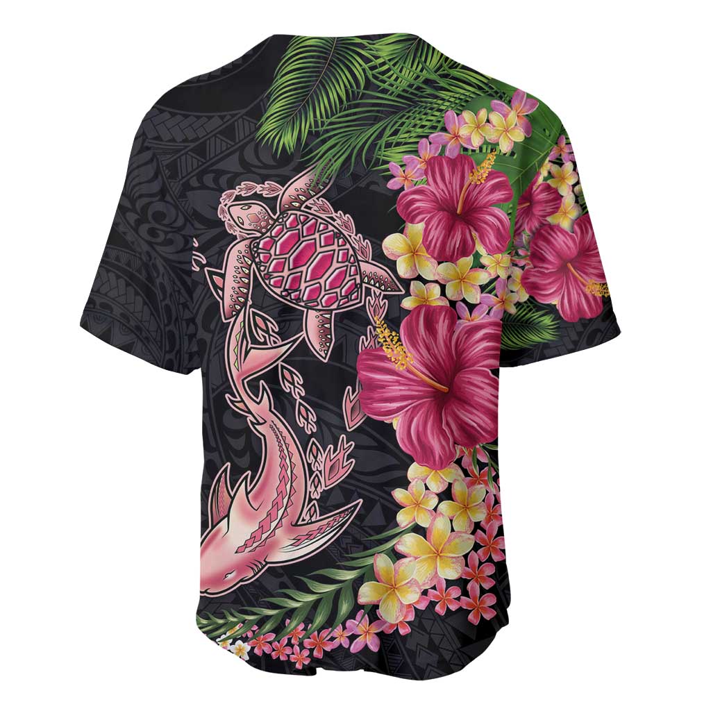 Hawaiian Tropical Plants Turtle and Shark Baseball Jersey Polynesian Art Tattoo