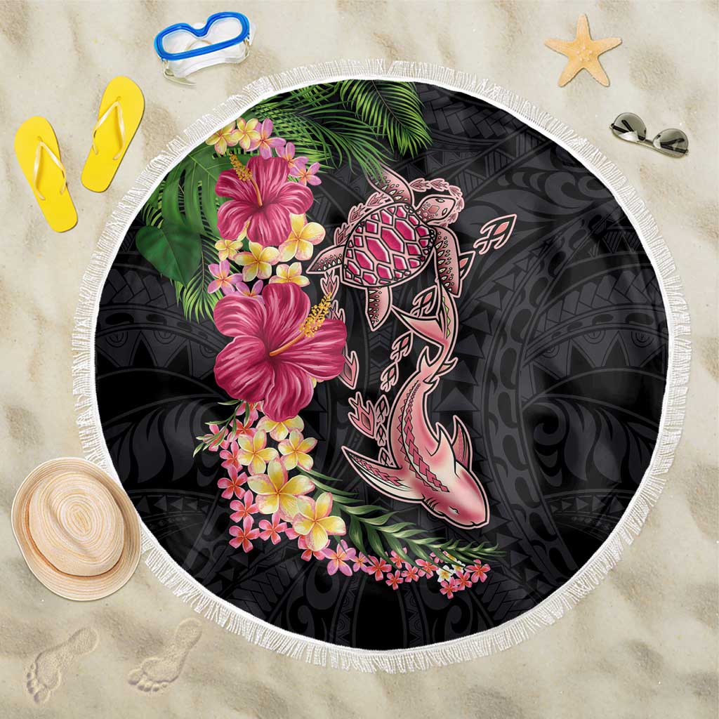 Hawaiian Tropical Plants Turtle and Shark Beach Blanket Polynesian Art Tattoo