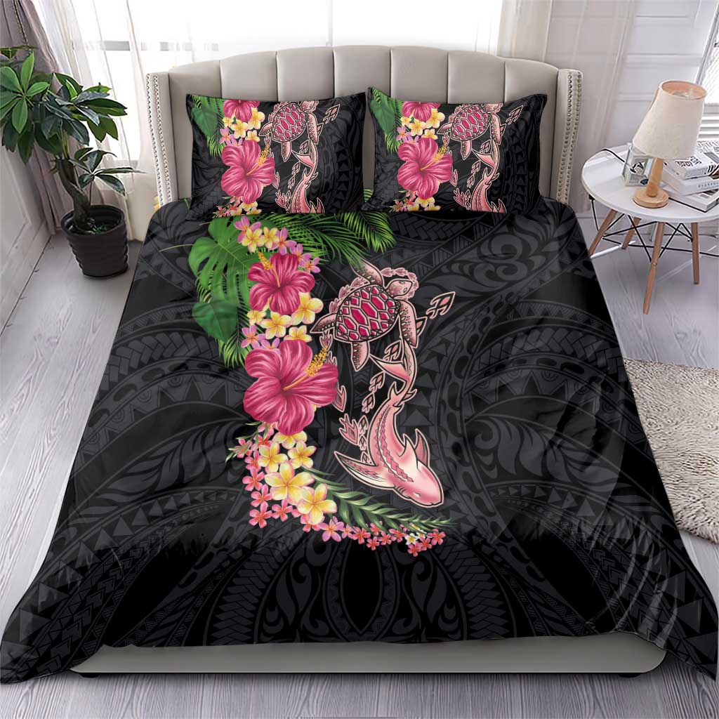 Hawaiian Tropical Plants Turtle and Shark Bedding Set Polynesian Art Tattoo