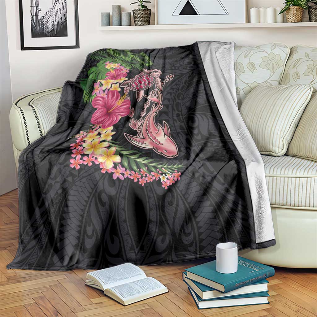 Hawaiian Tropical Plants Turtle and Shark Blanket Polynesian Art Tattoo