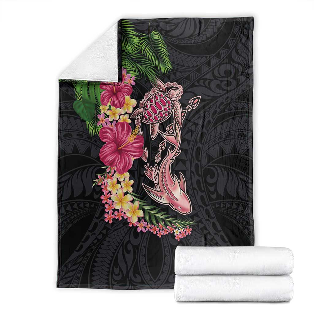 Hawaiian Tropical Plants Turtle and Shark Blanket Polynesian Art Tattoo