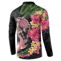 Hawaiian Tropical Plants Turtle and Shark Button Sweatshirt Polynesian Art Tattoo