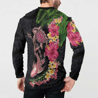 Hawaiian Tropical Plants Turtle and Shark Button Sweatshirt Polynesian Art Tattoo