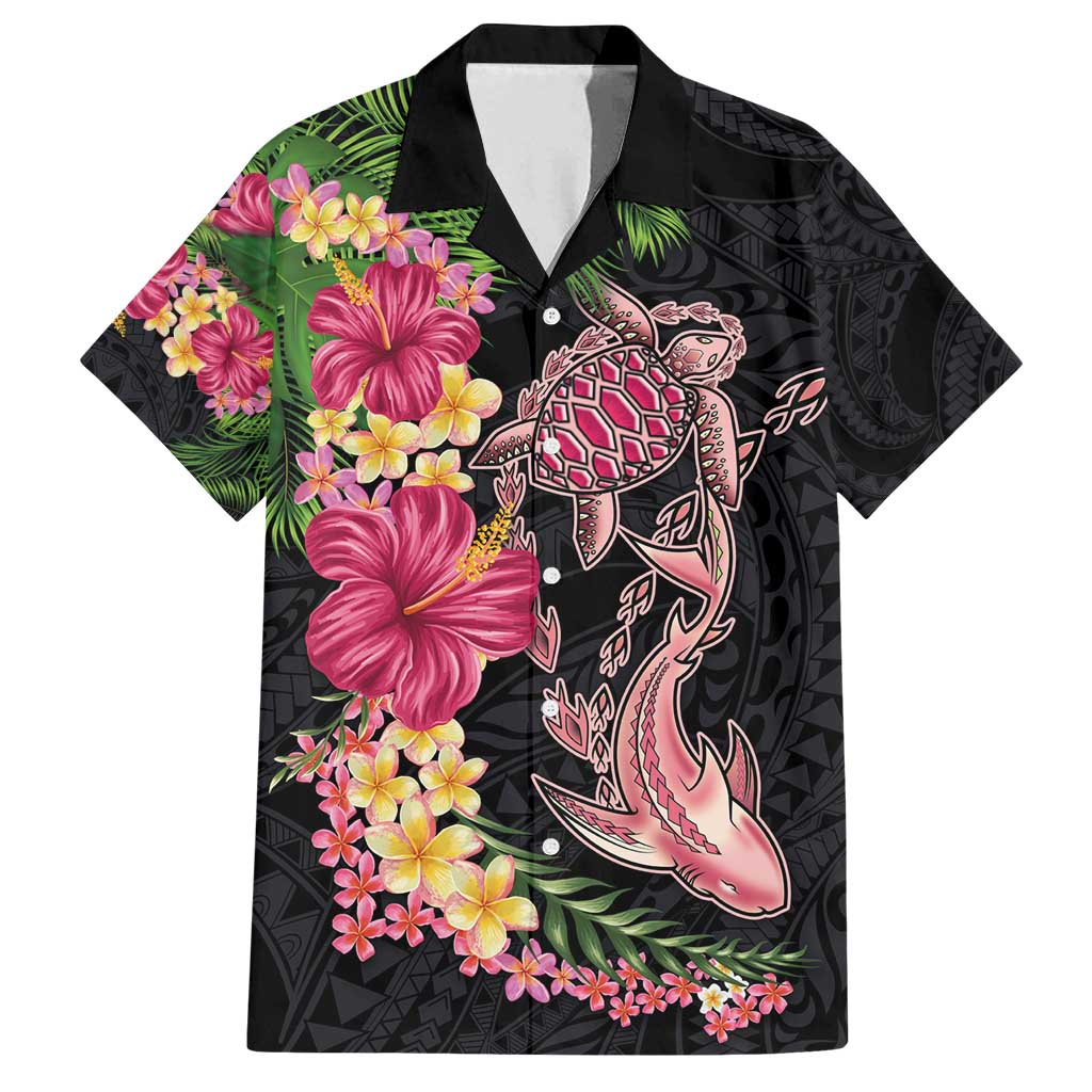 Hawaiian Tropical Plants Turtle and Shark Family Matching Long Sleeve Bodycon Dress and Hawaiian Shirt Polynesian Art Tattoo