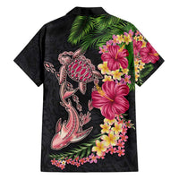 Hawaiian Tropical Plants Turtle and Shark Family Matching Long Sleeve Bodycon Dress and Hawaiian Shirt Polynesian Art Tattoo