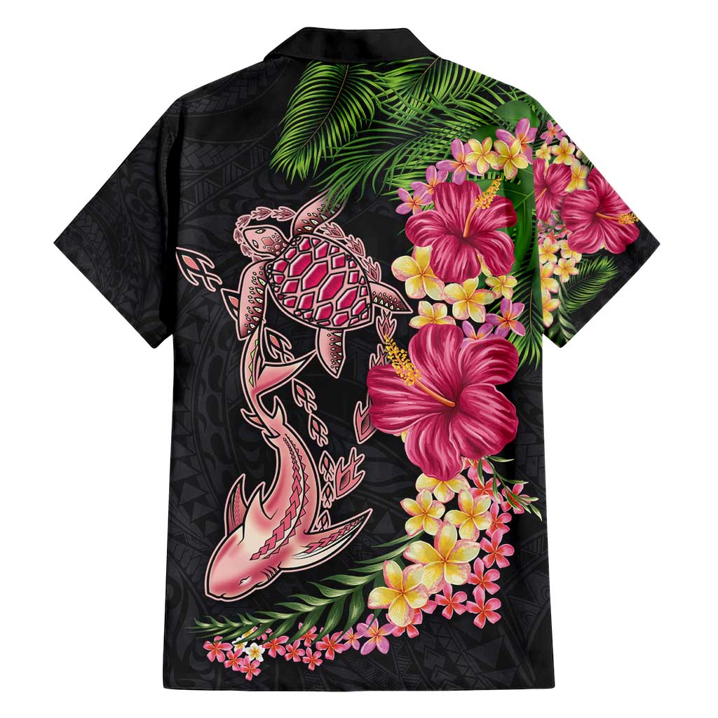 Hawaiian Tropical Plants Turtle and Shark Family Matching Off Shoulder Maxi Dress and Hawaiian Shirt Polynesian Art Tattoo