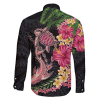 Hawaiian Tropical Plants Turtle and Shark Family Matching Off Shoulder Maxi Dress and Hawaiian Shirt Polynesian Art Tattoo