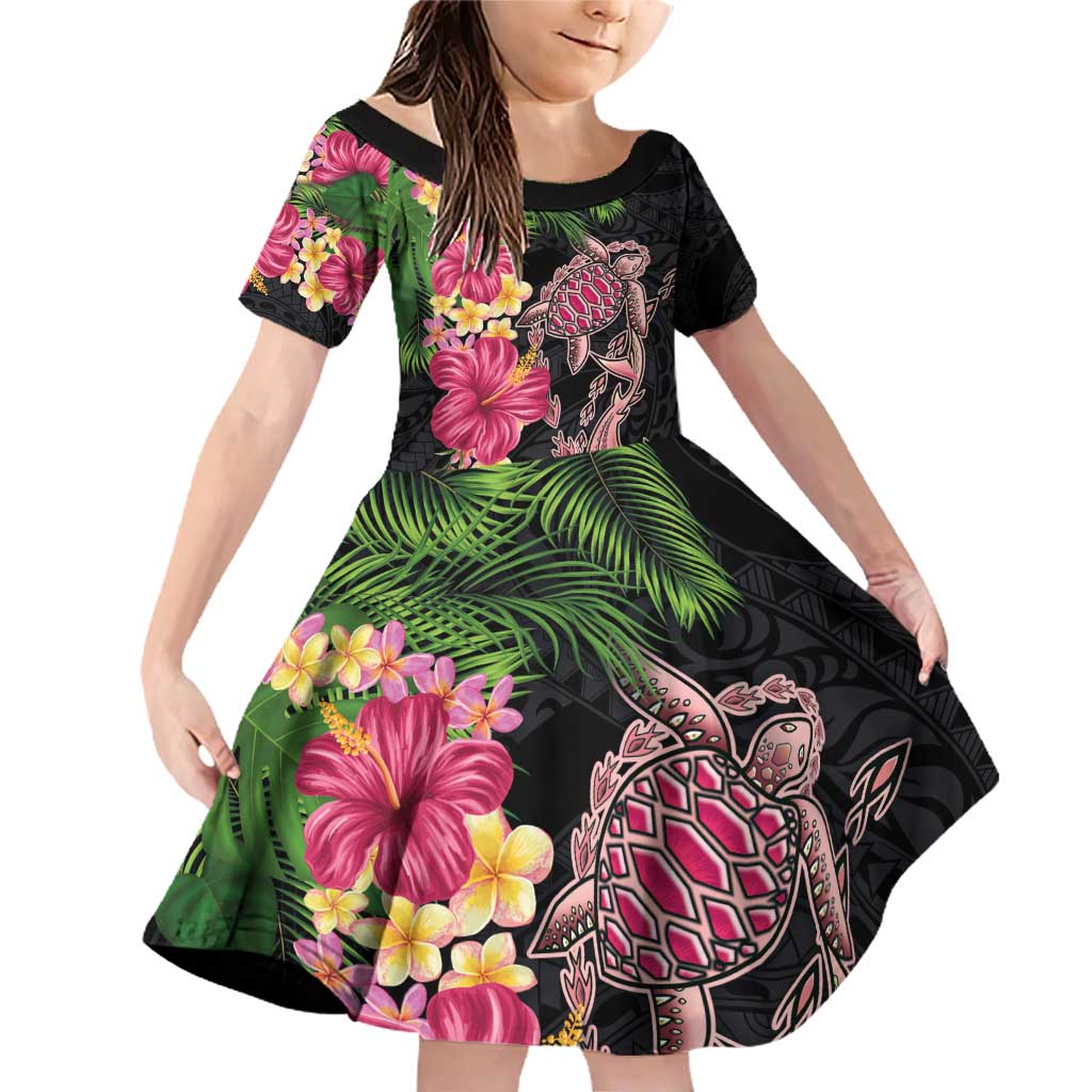 Hawaiian Tropical Plants Turtle and Shark Family Matching Off Shoulder Short Dress and Hawaiian Shirt Polynesian Art Tattoo