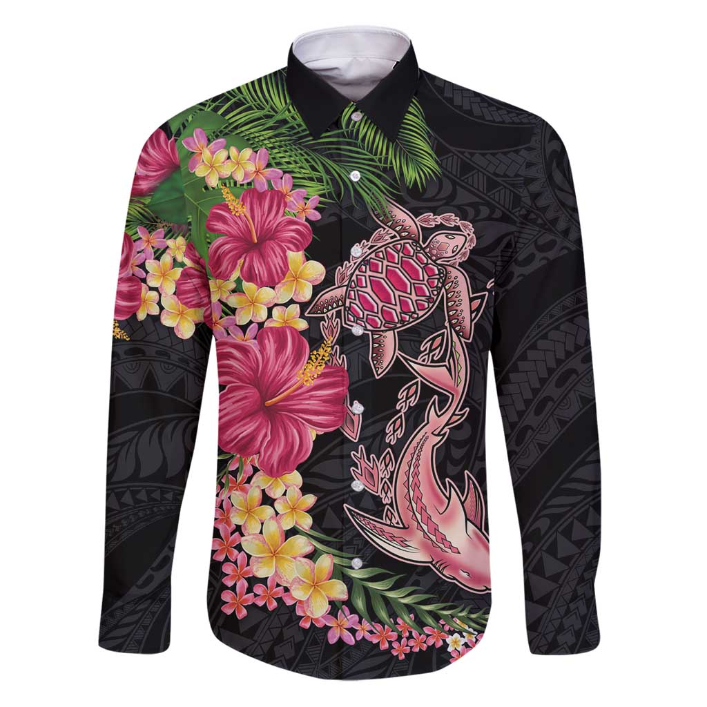 Hawaiian Tropical Plants Turtle and Shark Family Matching Puletasi and Hawaiian Shirt Polynesian Art Tattoo