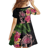 Hawaiian Tropical Plants Turtle and Shark Family Matching Short Sleeve Bodycon Dress and Hawaiian Shirt Polynesian Art Tattoo