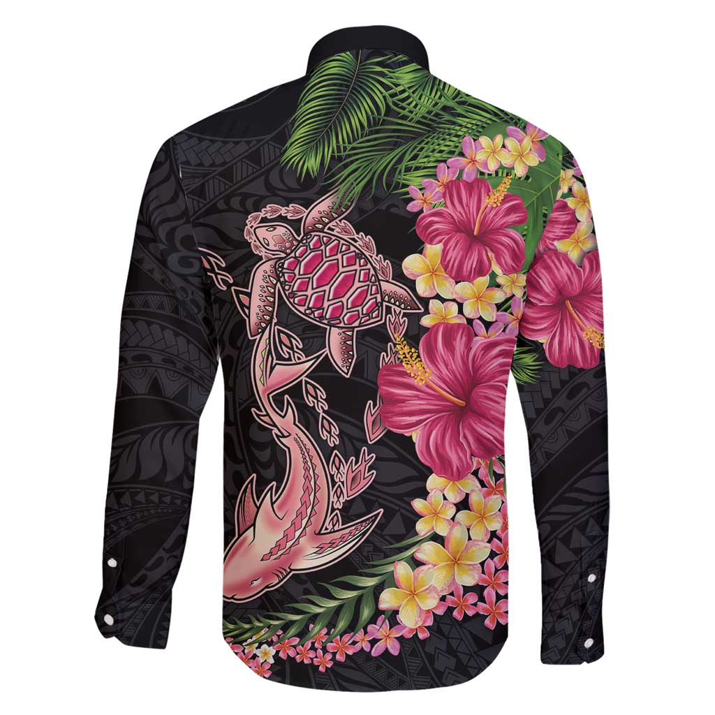 Hawaiian Tropical Plants Turtle and Shark Family Matching Short Sleeve Bodycon Dress and Hawaiian Shirt Polynesian Art Tattoo