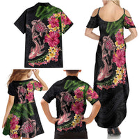 Hawaiian Tropical Plants Turtle and Shark Family Matching Summer Maxi Dress and Hawaiian Shirt Polynesian Art Tattoo