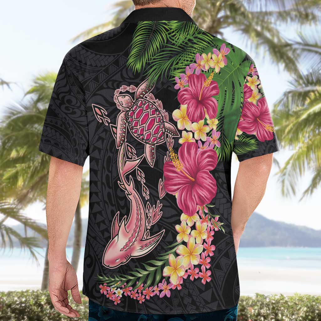 Hawaiian Tropical Plants Turtle and Shark Hawaiian Shirt Polynesian Art Tattoo