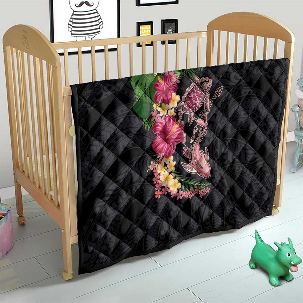 Hawaiian Tropical Plants Turtle and Shark Quilt Polynesian Art Tattoo