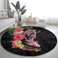 Hawaiian Tropical Plants Turtle and Shark Round Carpet Polynesian Art Tattoo