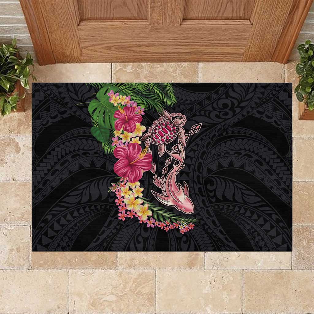 Hawaiian Tropical Plants Turtle and Shark Rubber Doormat Polynesian Art Tattoo