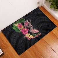 Hawaiian Tropical Plants Turtle and Shark Rubber Doormat Polynesian Art Tattoo