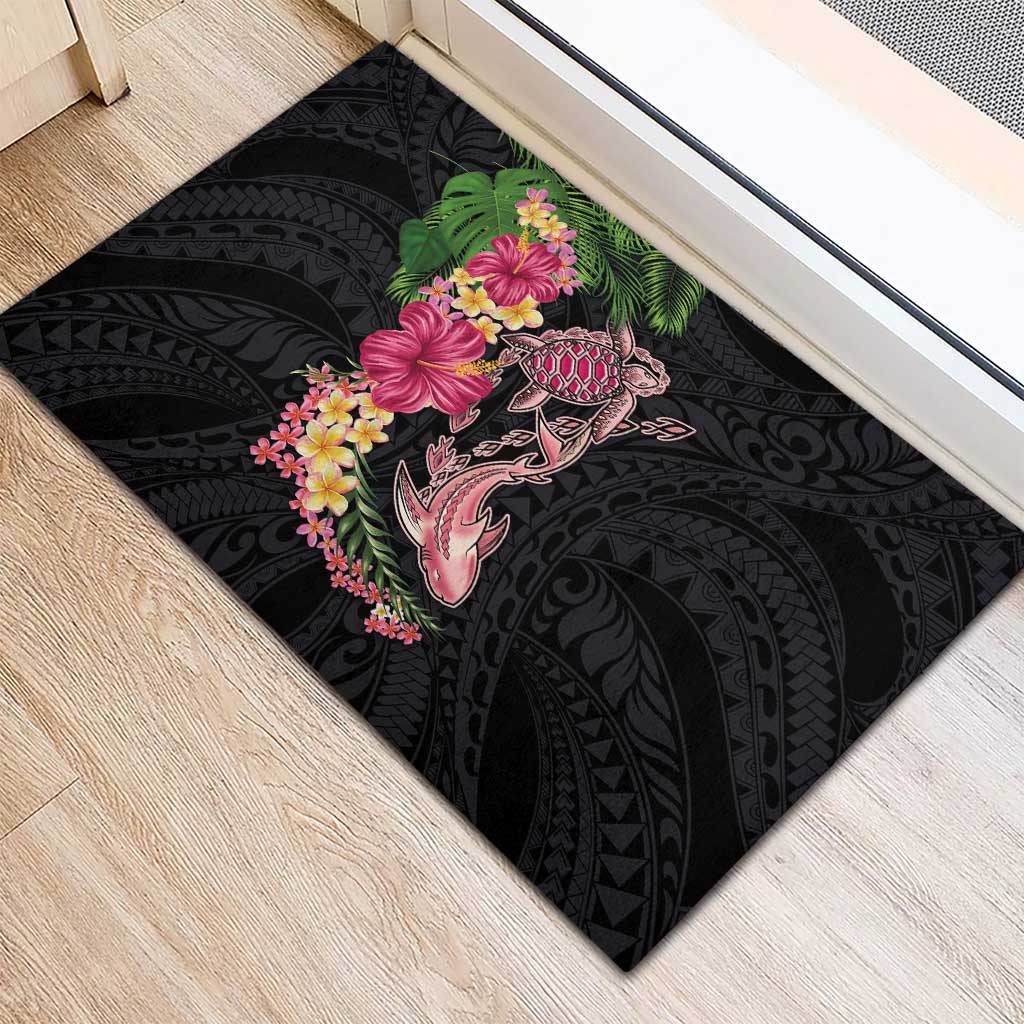 Hawaiian Tropical Plants Turtle and Shark Rubber Doormat Polynesian Art Tattoo