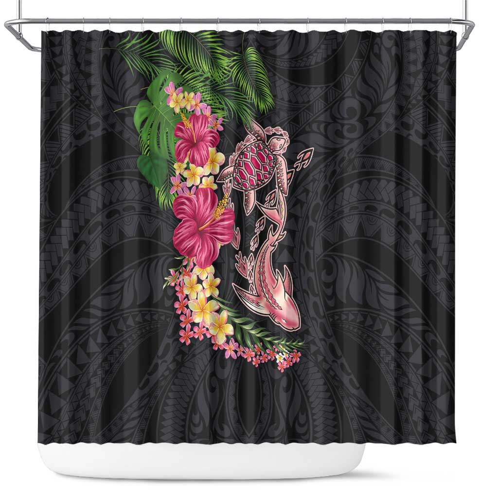 Hawaiian Tropical Plants Turtle and Shark Shower Curtain Polynesian Art Tattoo
