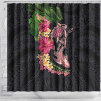 Hawaiian Tropical Plants Turtle and Shark Shower Curtain Polynesian Art Tattoo