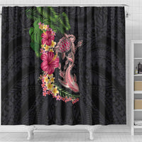 Hawaiian Tropical Plants Turtle and Shark Shower Curtain Polynesian Art Tattoo