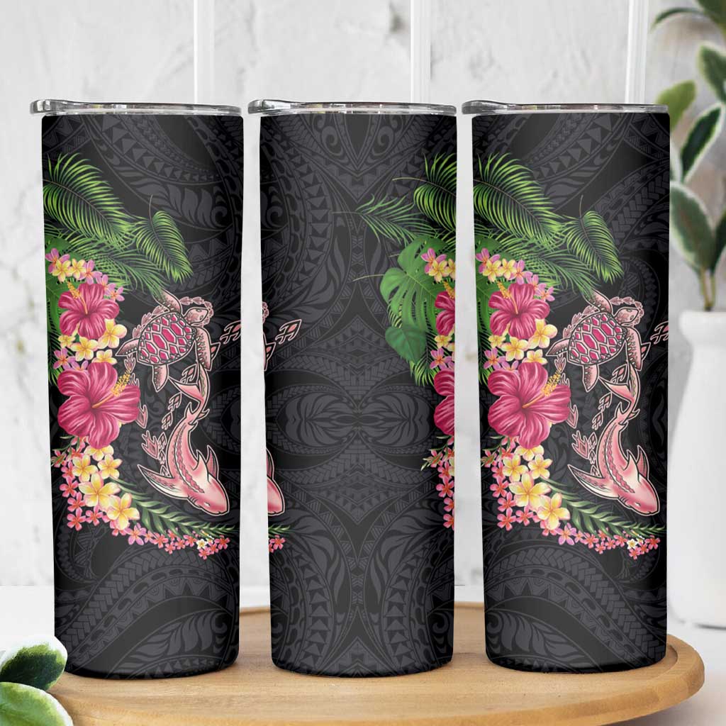 Hawaiian Tropical Plants Turtle and Shark Skinny Tumbler Polynesian Art Tattoo