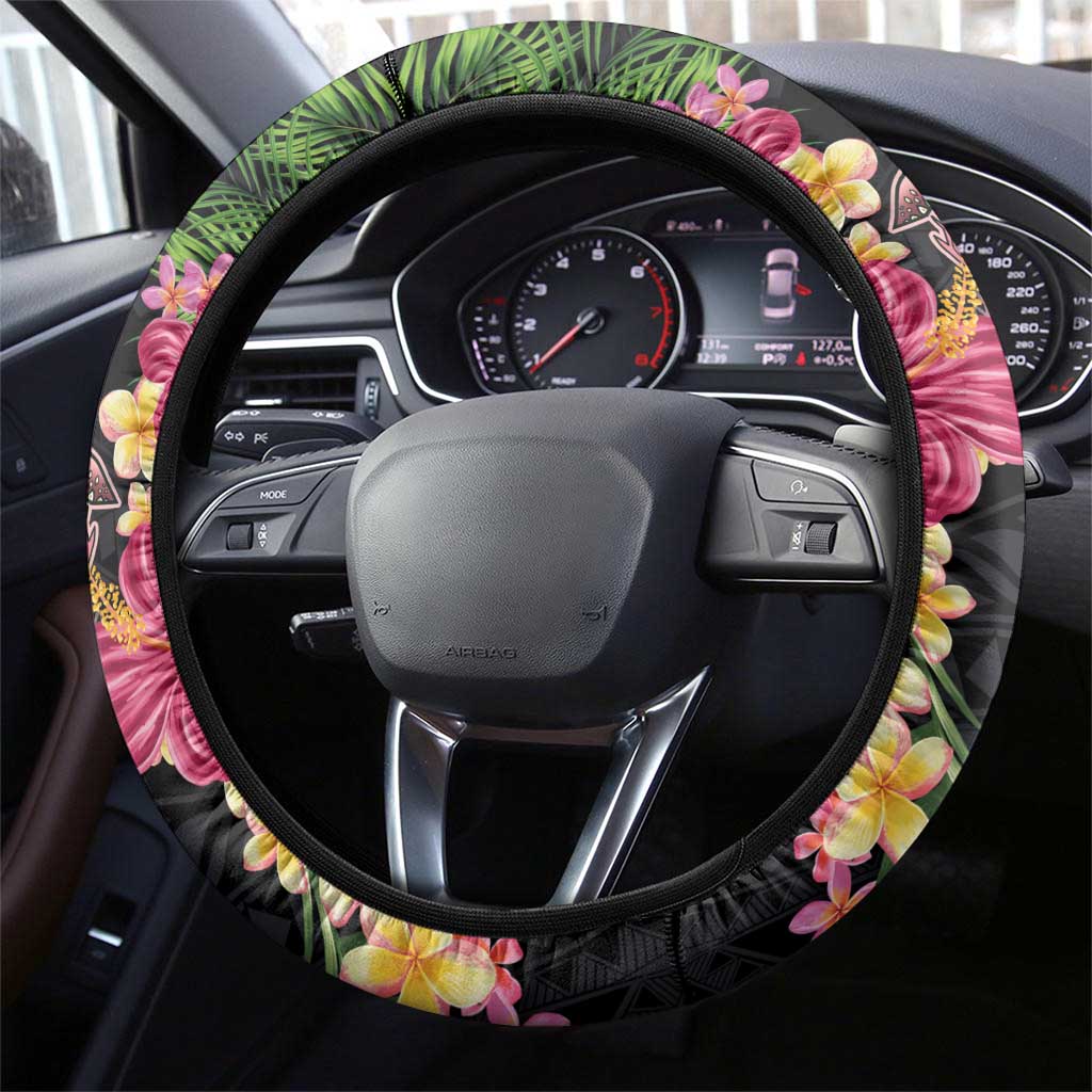 Hawaiian Tropical Plants Turtle and Shark Steering Wheel Cover Polynesian Art Tattoo