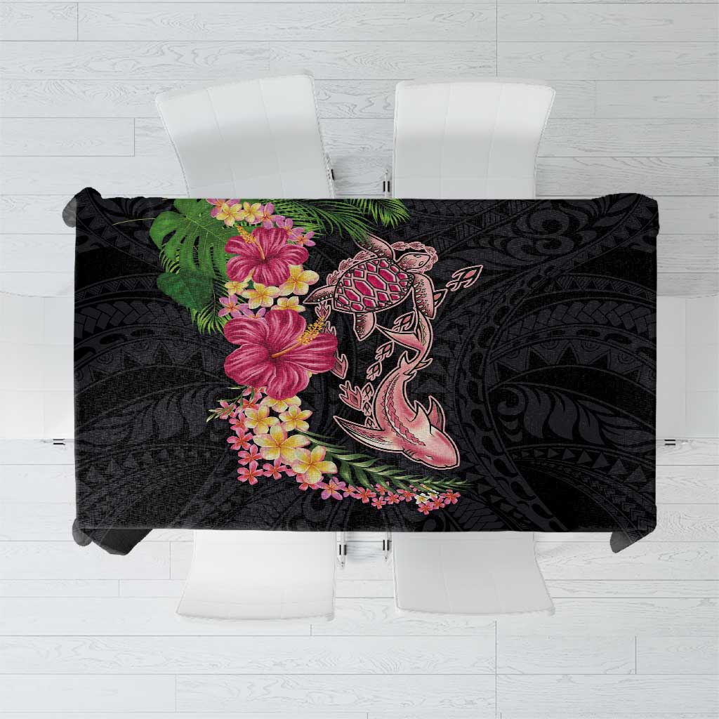 Hawaiian Tropical Plants Turtle and Shark Tablecloth Polynesian Art Tattoo