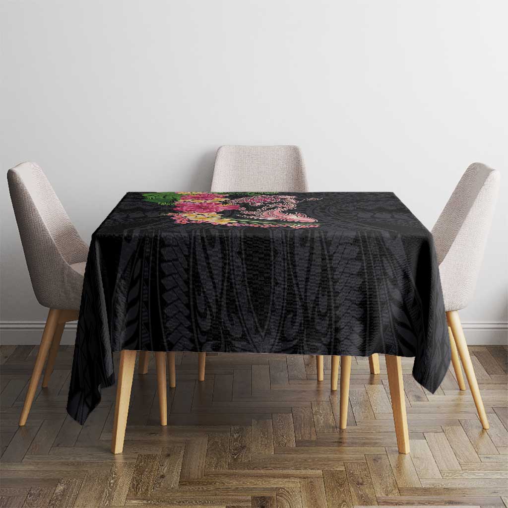 Hawaiian Tropical Plants Turtle and Shark Tablecloth Polynesian Art Tattoo