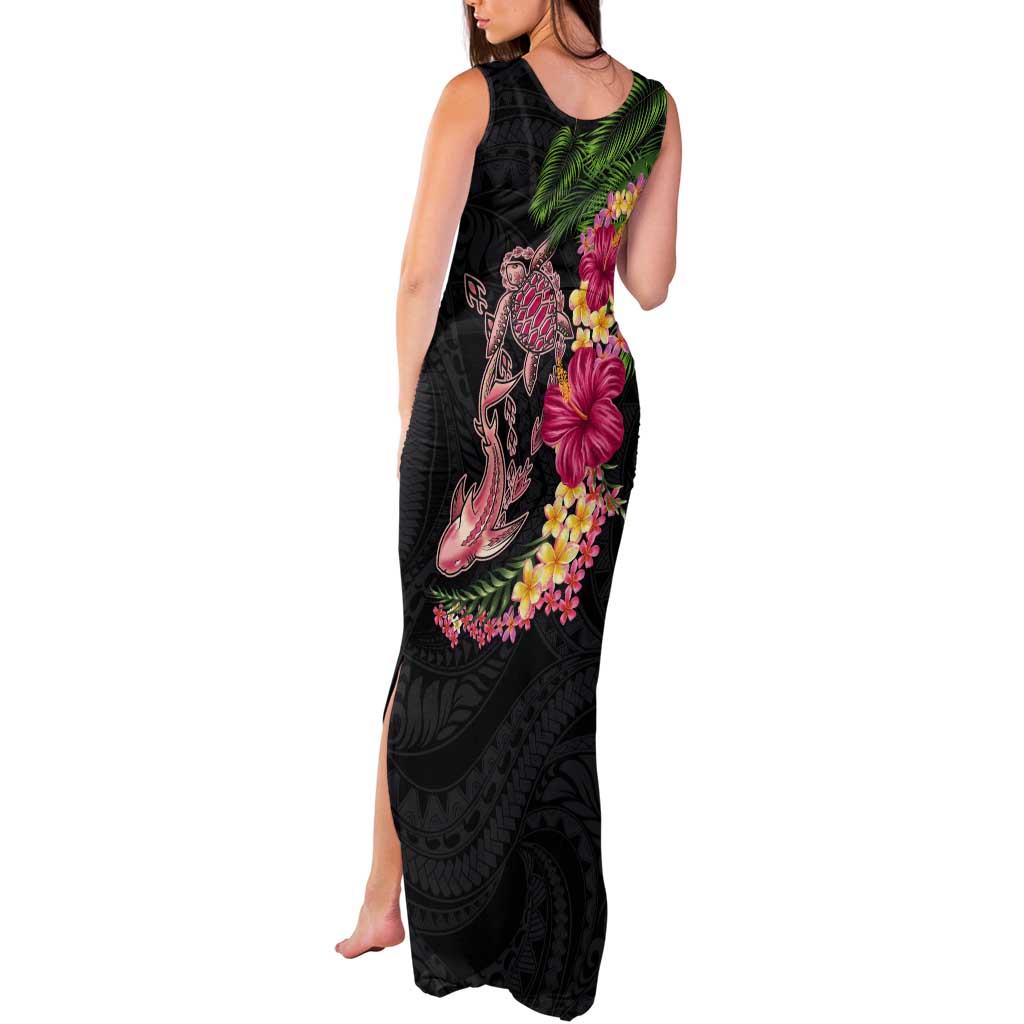 Hawaiian Tropical Plants Turtle and Shark Tank Maxi Dress Polynesian Art Tattoo
