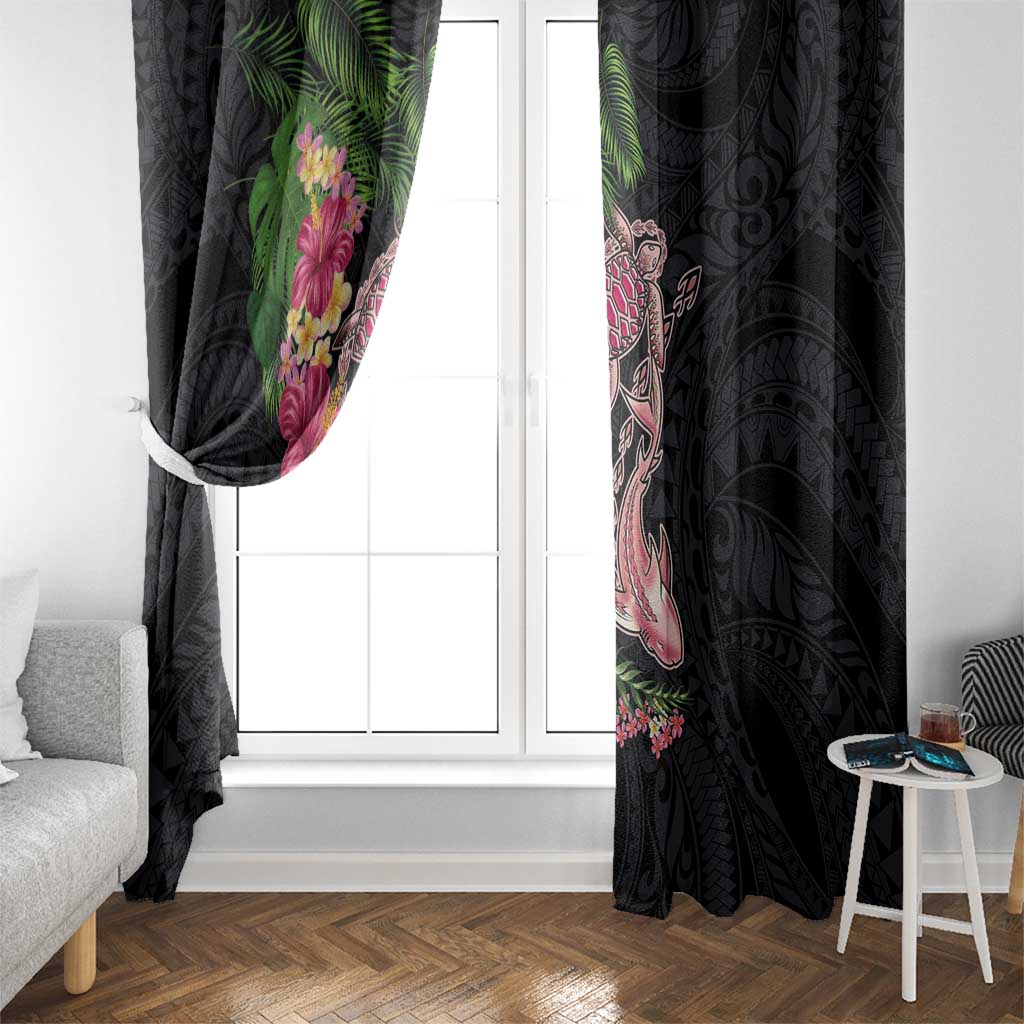 Hawaiian Tropical Plants Turtle and Shark Window Curtain Polynesian Art Tattoo